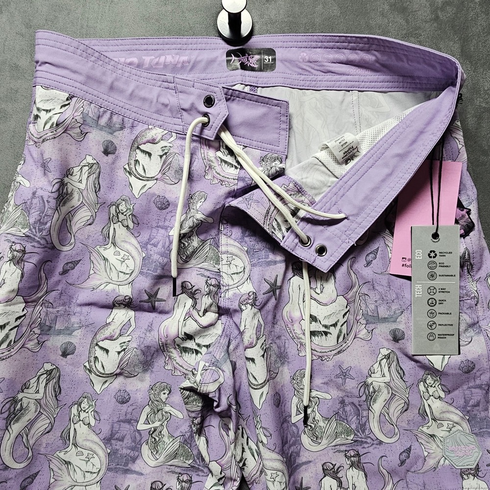 Psycho Tuna Sirens Mermaid Boardshorts Purple Rose Men's 31 PTYB0178 New - Picture 3 of 12